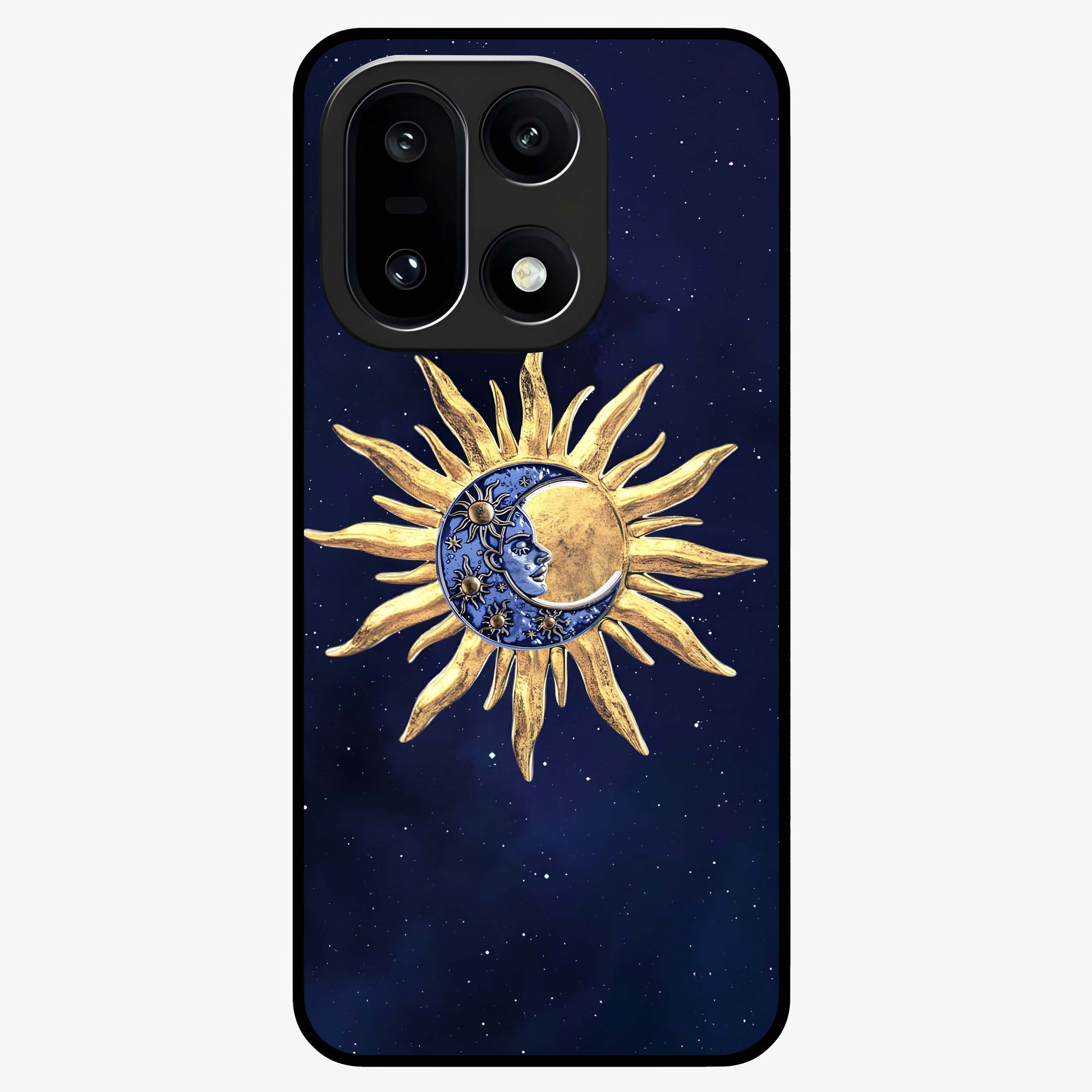 Eternal Cosmic Balance Glass Case for 1+15 artistic front view featuring symmetrical cosmic artwork