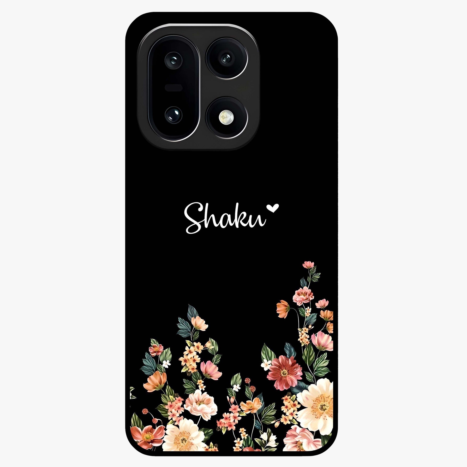 Floral Design With a Custom Personalized Name Glass Case for 1+15 graceful front view featuring floral artwork with personalized name design
