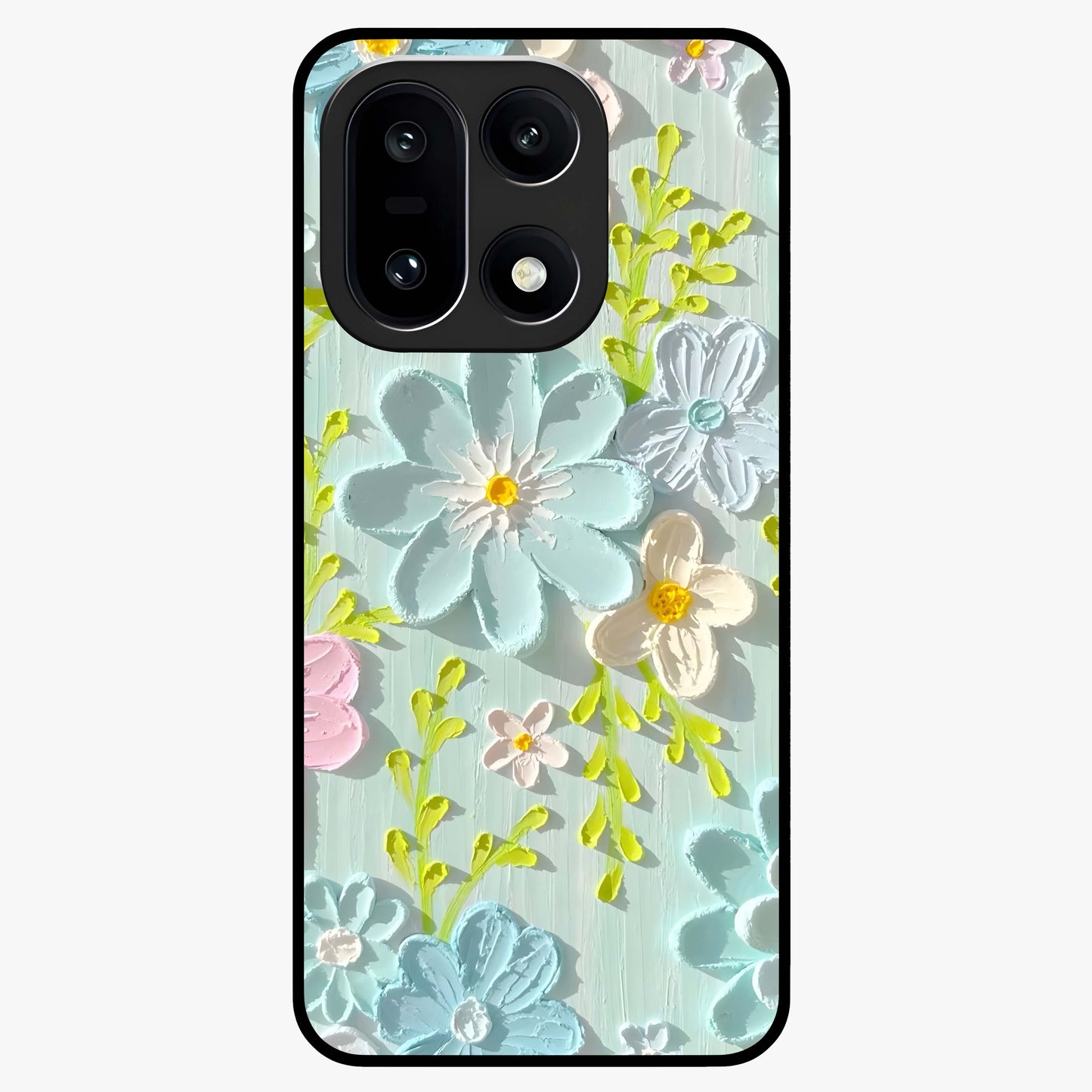 Frosted Petal Garden Glass Case for 1+15 soft front view featuring delicate floral artwork with frosted aesthetic tones
