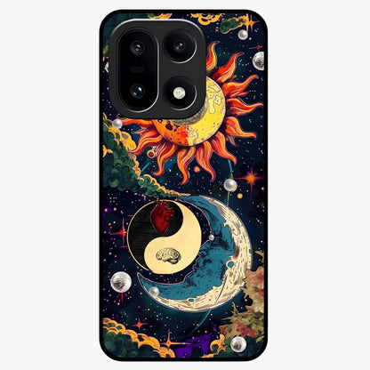Future Universe Glass Case for 1+15 futuristic front view featuring cosmic inspired abstract artwork