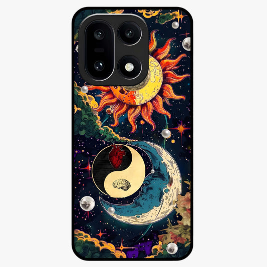 Future Universe Glass Case for 1+15 futuristic front view featuring cosmic inspired abstract artwork
