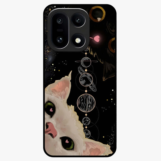 Galactic Cat Glass Case for 1+15 mystical front view featuring cat artwork against cosmic galaxy background
