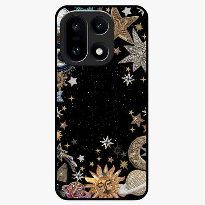 Galactic Jewel Stars Glass Case for 1+15 elegant front view featuring sparkling jewel inspired star artwork