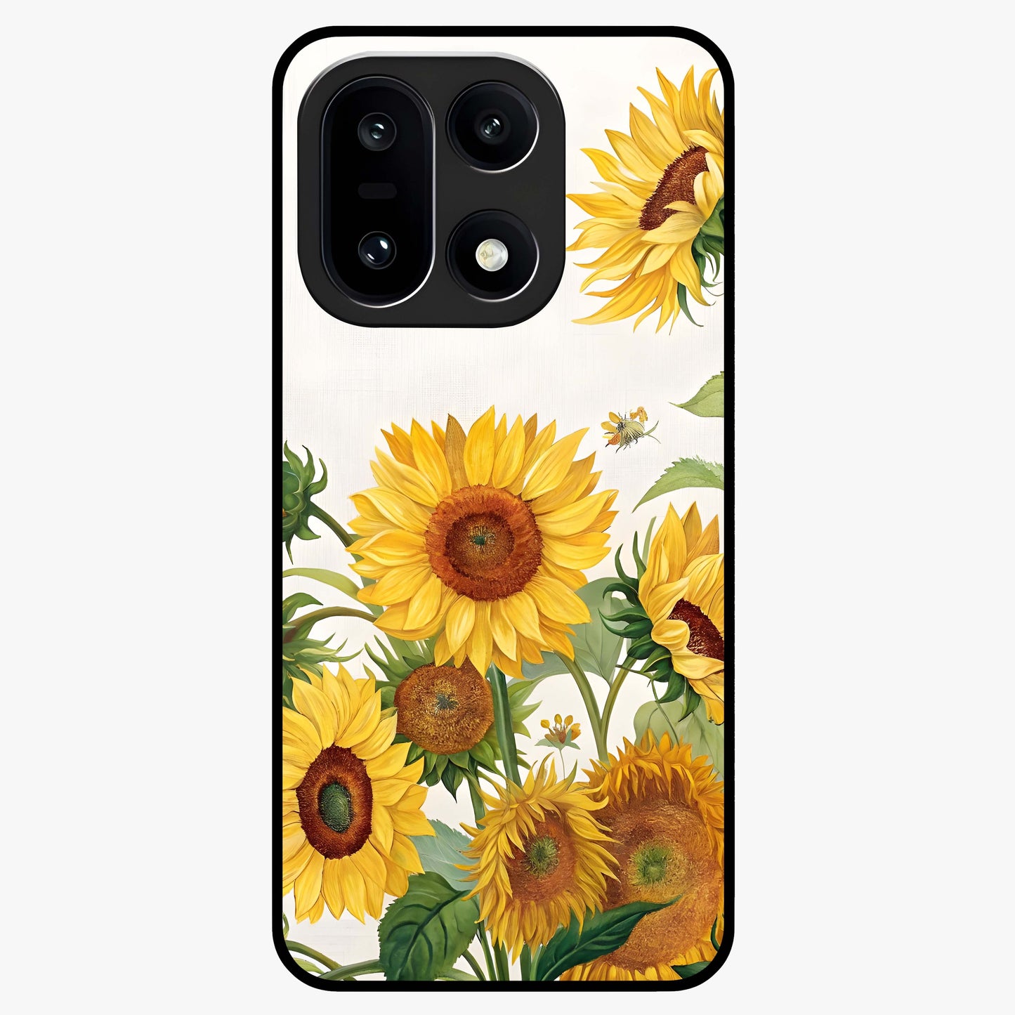 Golden Bloom Fields Glass Case for 1+15 serene front view featuring glowing floral field artwork