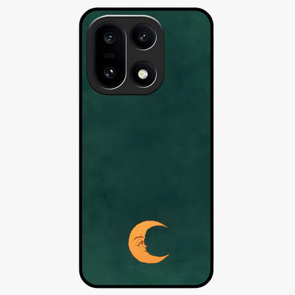 Golden Crescent Mood Glass Case for 1+15 artistic front view featuring crescent moon artwork in warm golden tones