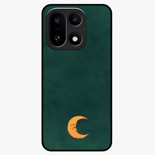 Golden Crescent Mood Glass Case for 1+15 artistic front view featuring crescent moon artwork in warm golden tones