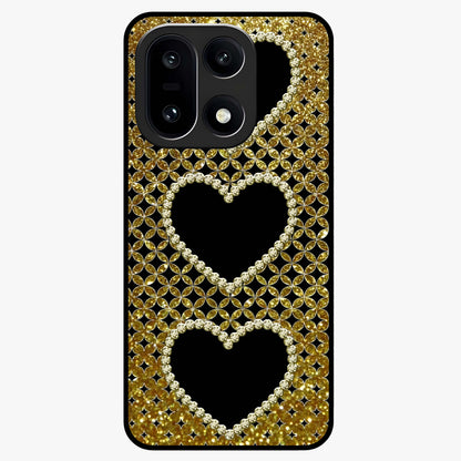 Golden Heart Glow Glass Case for 1+15 romantic front view featuring glowing golden heart artwork