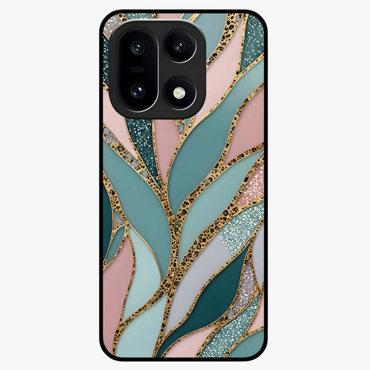 Golden Leaf Dreams Glass Case for 1+15 elegant front view featuring shimmering golden leaf artwork
