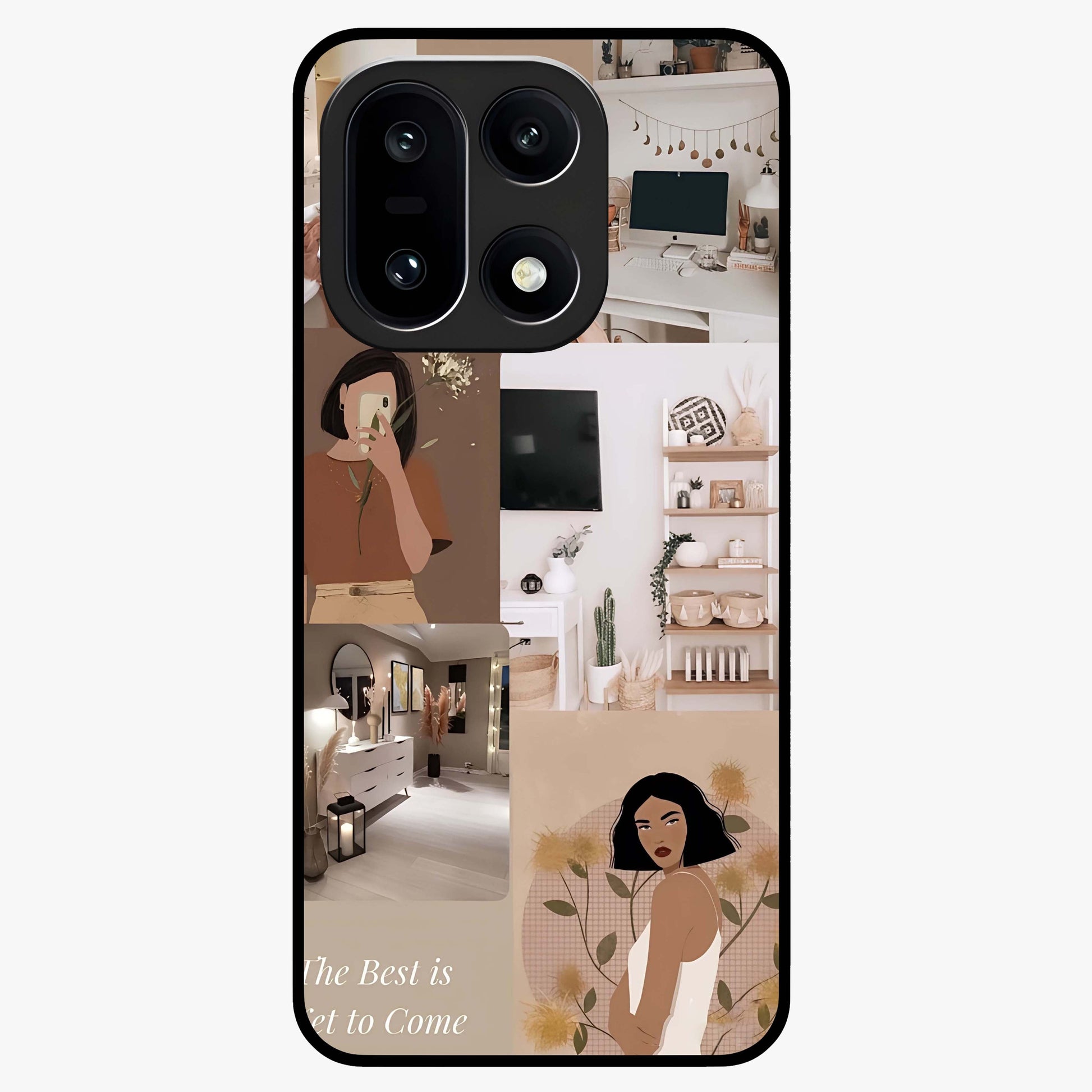 Golden Mind Moment Glass Case for 1+15 artistic front view featuring abstract golden inspired artwork