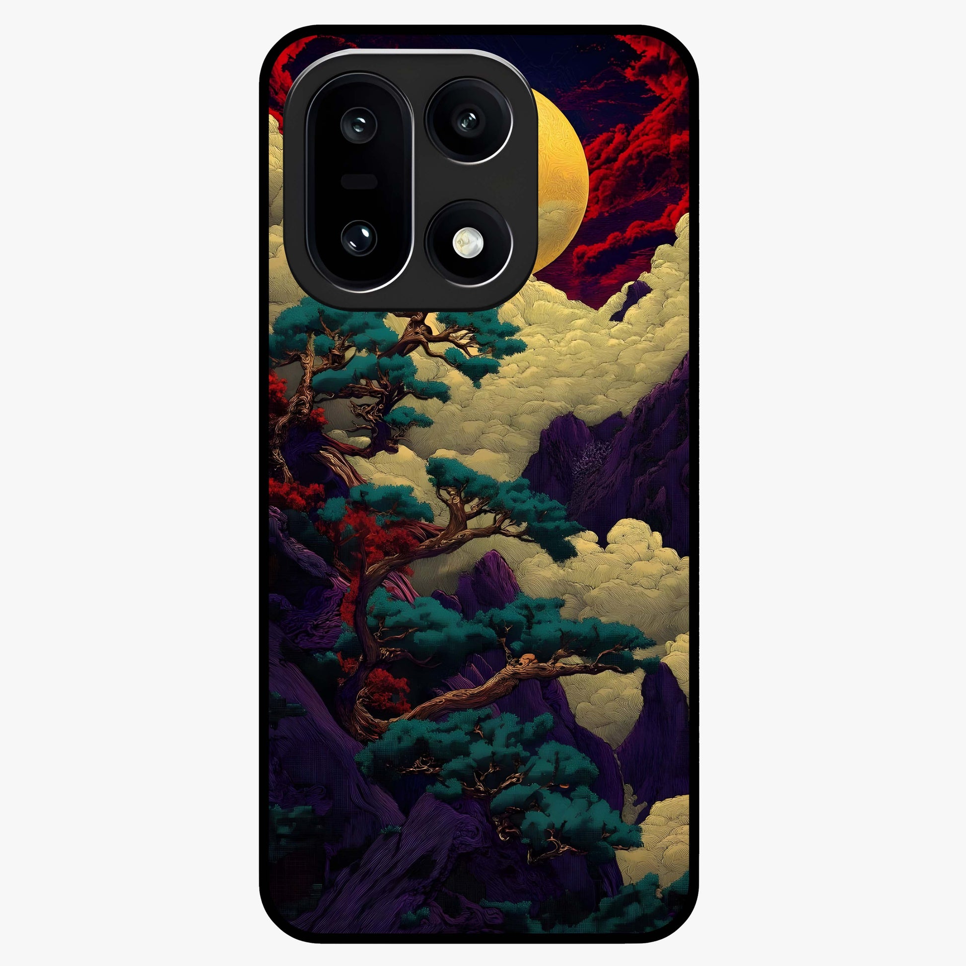 Golden Moon Horizon Glass Case for 1+15 serene front view featuring glowing golden moon over horizon artwork