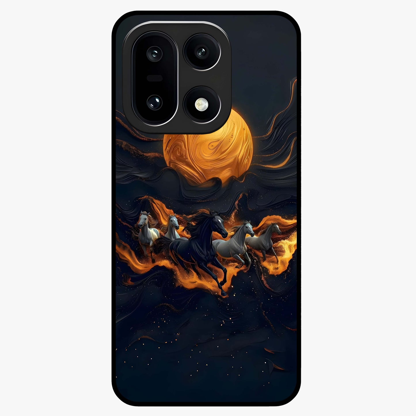 Golden Stallion Moonride Glass Case for 1+15 majestic front view featuring horse artwork under golden moonlight