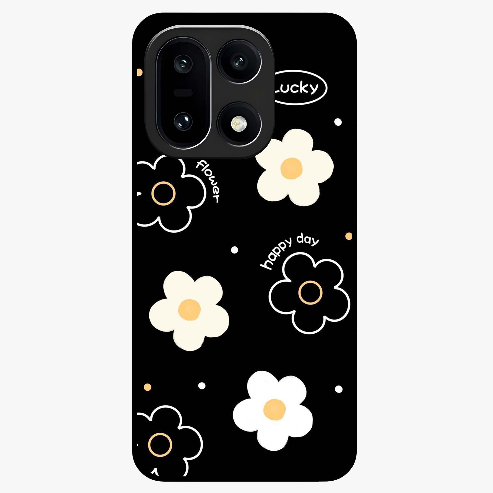 Happy Day Daisy Glass Case for 1+15 cheerful front view featuring bright daisy floral artwork