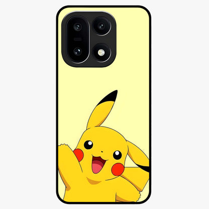 Happy Electric Pikachu Glass Case for 1+15 energetic front view featuring electric themed cartoon artwork