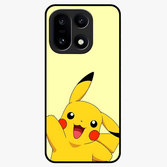 Happy Electric Pikachu Glass Case for 1+15 energetic front view featuring electric themed cartoon artwork