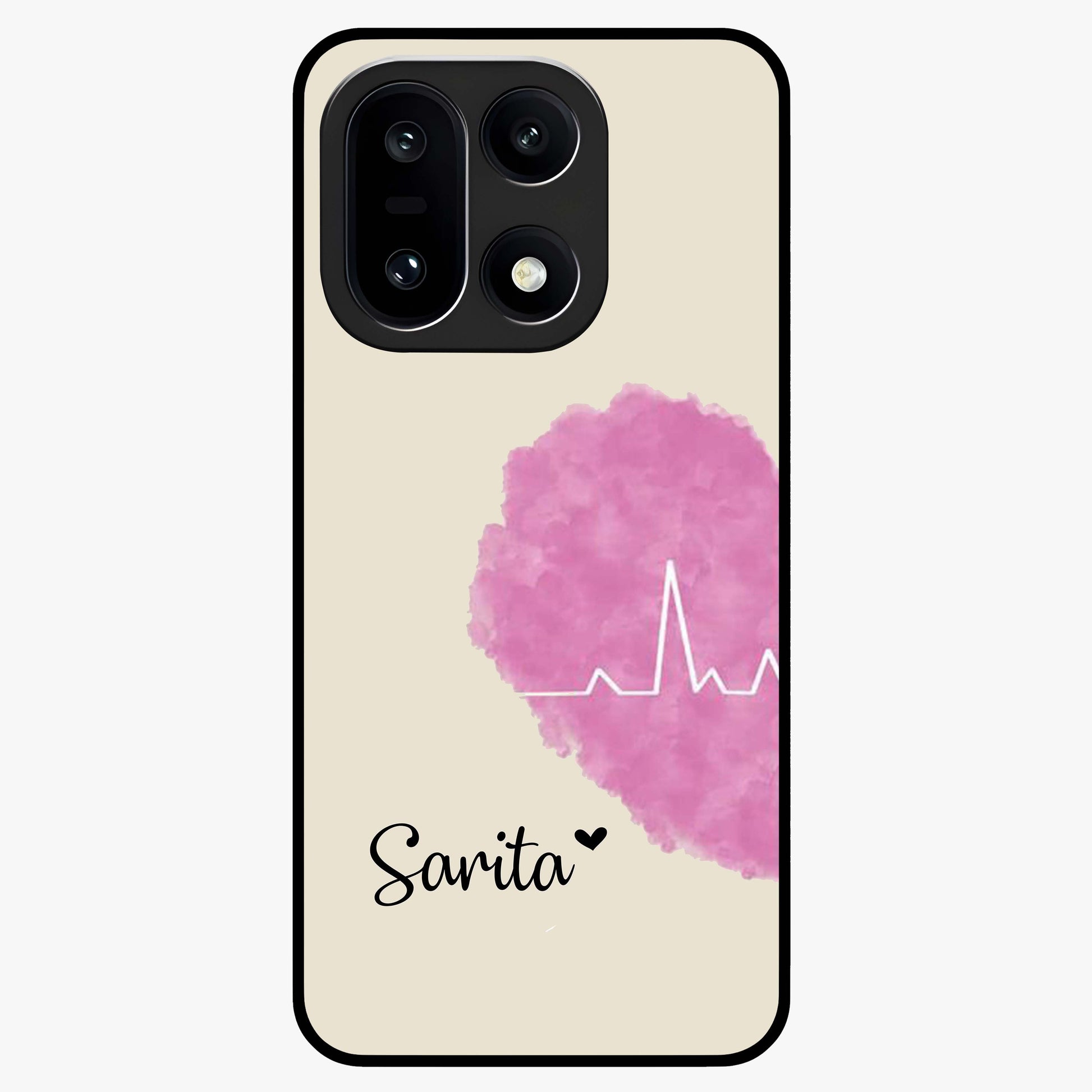 Heartbeat of Love Glass Case for 1+15 romantic front view featuring heartbeat inspired love artwork