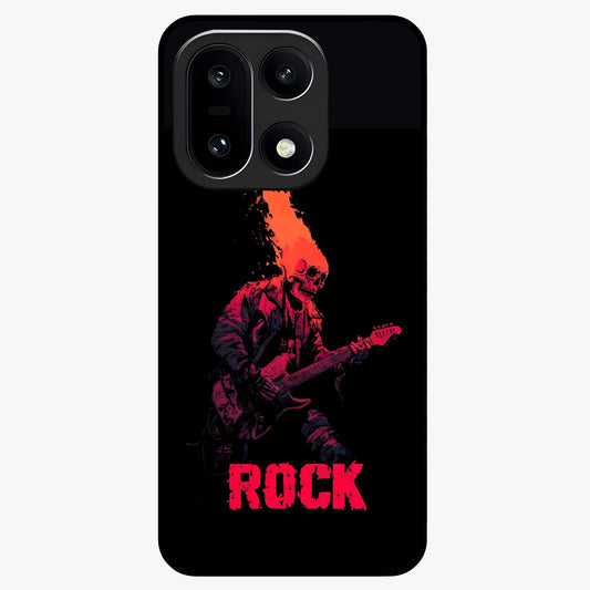 Hellfire Rock Anthem Glass Case for 1+15 showing full back design in clean flat view with fiery rock-inspired artwork and glossy glass finish.