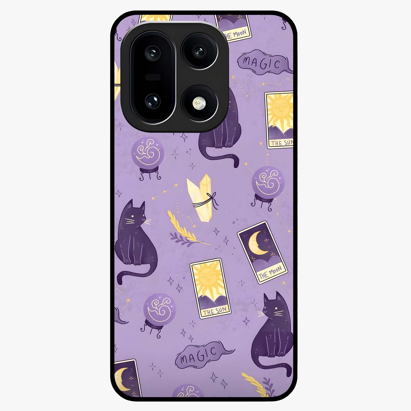 Humble Magic Cats Glass Case for 1+15 showing full back design in clean flat view with whimsical cat artwork and glossy glass finish.