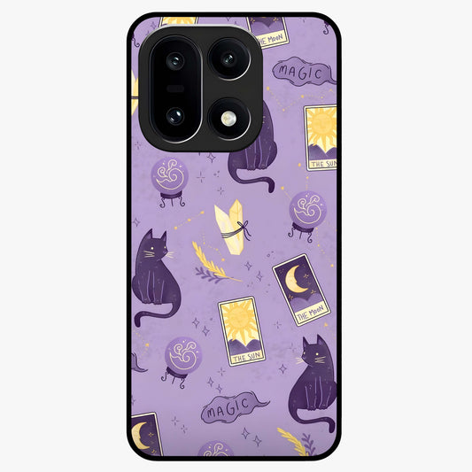 Humble Magic Cats Glass Case for 1+15 showing full back design in clean flat view with whimsical cat artwork and glossy glass finish.