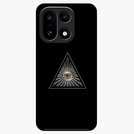 Illuminati Evil Glass Case for 1+15 showing full back design in clean flat view with bold symbolic artwork and glossy glass finish.