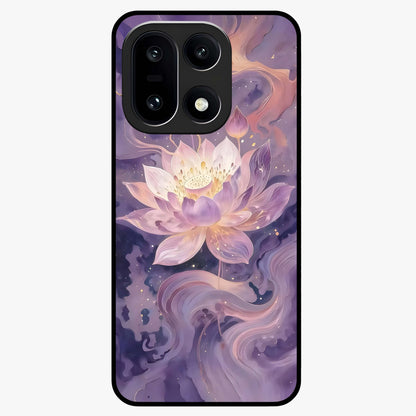 Lavender Lotus Muse Glass Case for 1+15 elegant front view featuring lotus artwork in calming lavender tones
