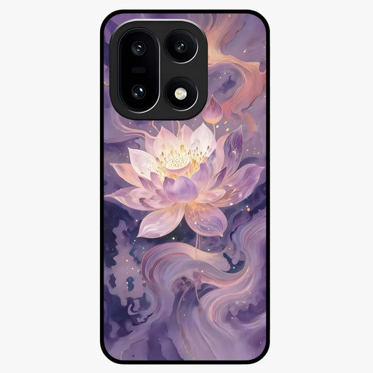 Lavender Lotus Muse Glass Case for 1+15 elegant front view featuring lotus artwork in calming lavender tones