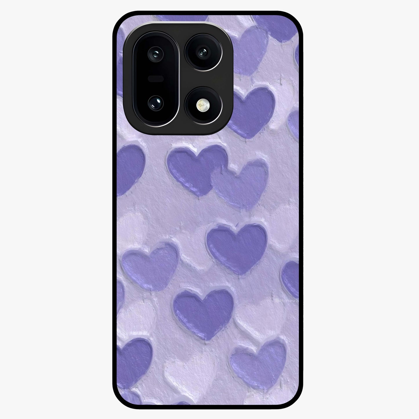 Lavender Paper Hearts Glass Case for 1+15 cute front view featuring layered heart artwork in soft lavender tones