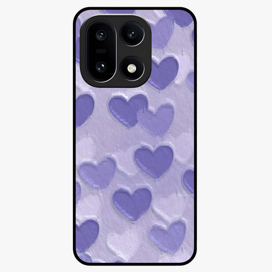Lavender Paper Hearts Glass Case for 1+15 cute front view featuring layered heart artwork in soft lavender tones