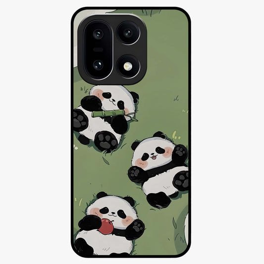 Lazy Panda Picnic Glass Case for 1+15 adorable front view featuring playful panda picnic themed artwork