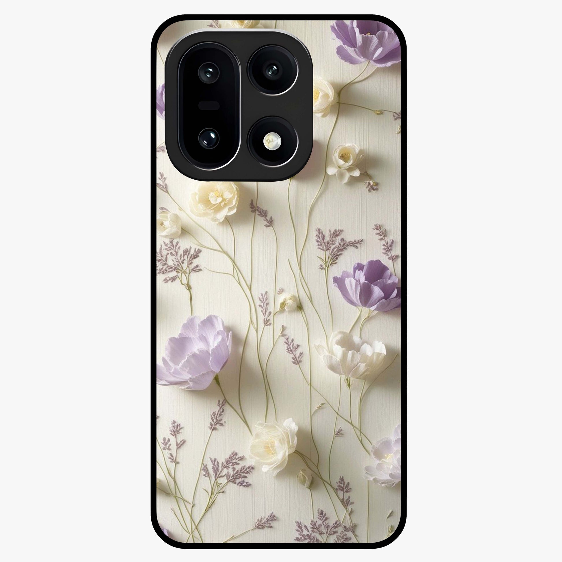 Lilac Breeze Harmony Glass Case for 1+15 soft front view featuring gentle lilac inspired artwork
