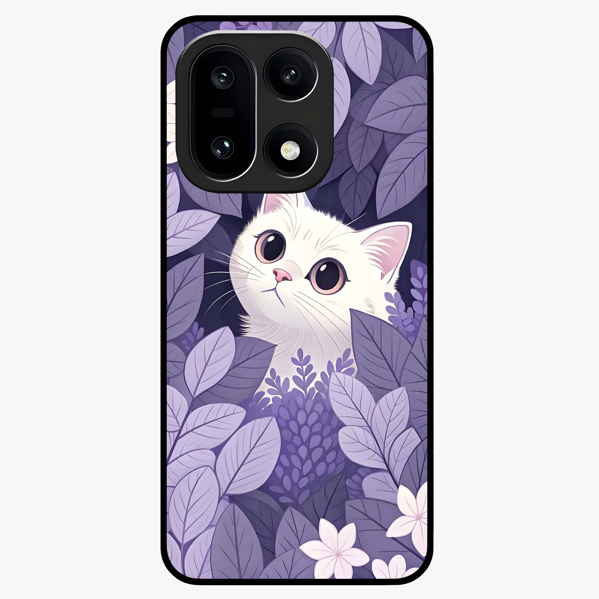 Lilac Hide Peek Cat Glass Case for 1+15 adorable front view featuring playful cat artwork in lilac tones
