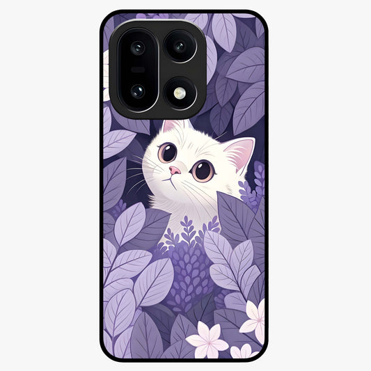 Lilac Hide Peek Cat Glass Case for 1+15 adorable front view featuring playful cat artwork in lilac tones