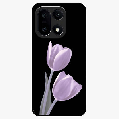 Lilac Tulip Flowers Glass Case for 1+15 elegant front view featuring tulip floral artwork in soft lilac tones