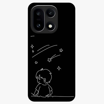 Line Art Boy With Shooting Stars Glass Case for 1+15 artistic front view featuring minimal line art character with star accents