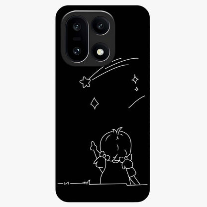 Line Art Girl With Shooting Stars Glass Case for 1+15 elegant front view featuring minimal line art character with shooting stars