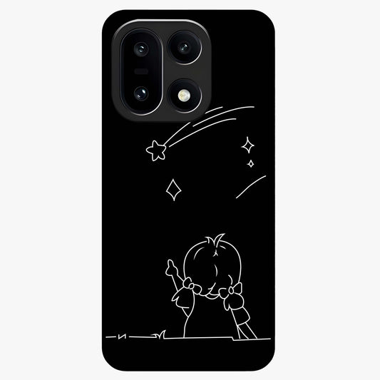 Line Art Girl With Shooting Stars Glass Case for 1+15 elegant front view featuring minimal line art character with shooting stars