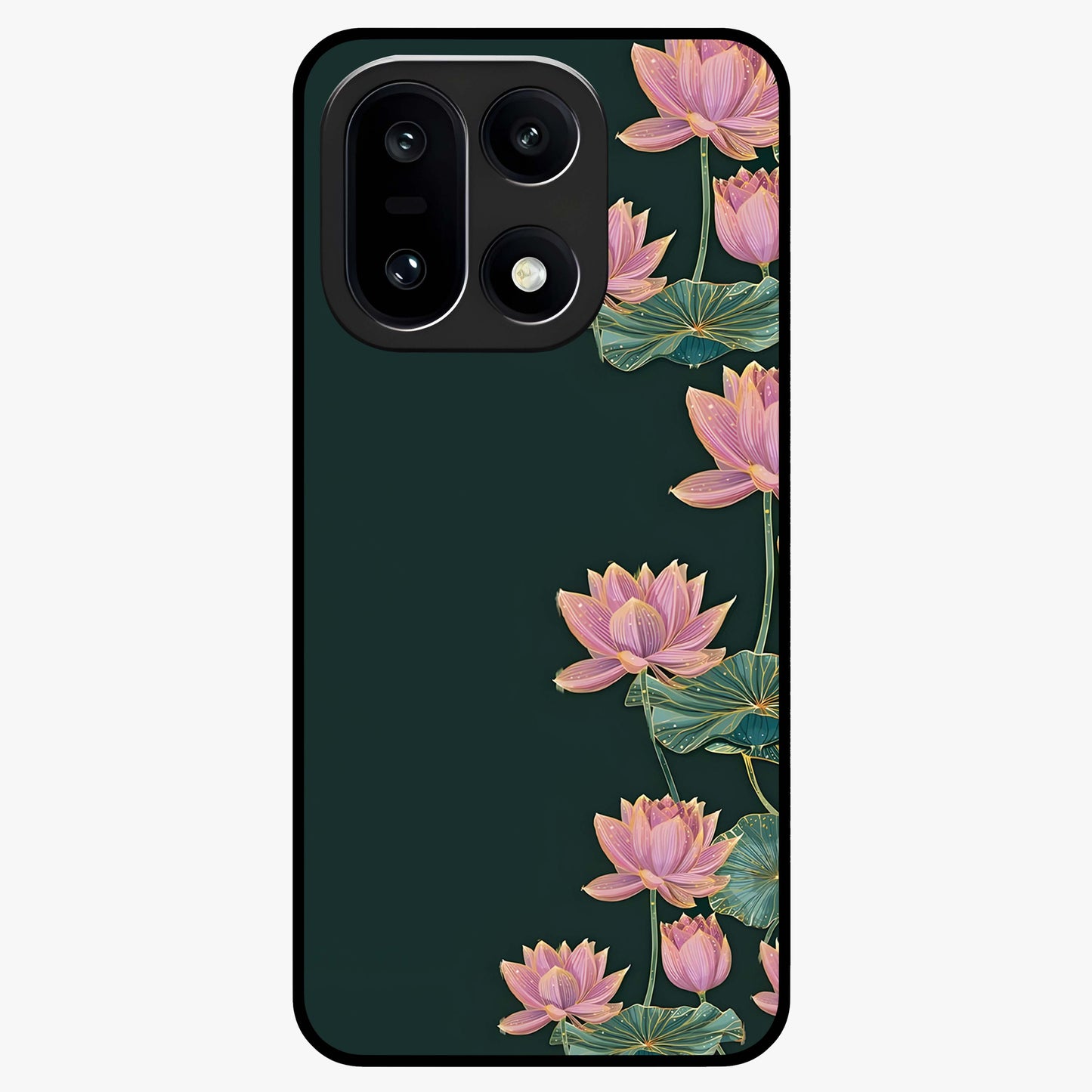 Lotus Bloom Serenity Glass Case for 1+15 peaceful front view featuring elegant lotus floral artwork