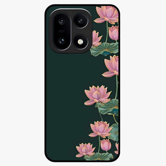 Lotus Bloom Serenity Glass Case for 1+15 peaceful front view featuring elegant lotus floral artwork