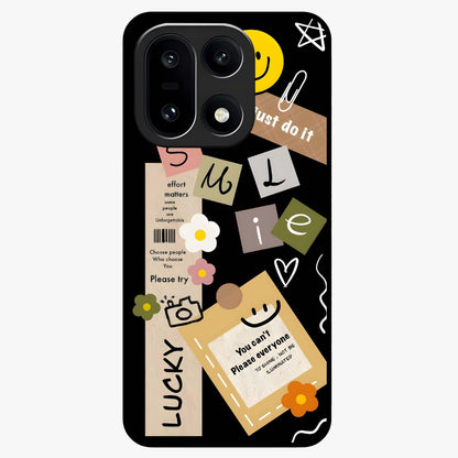 Lucky Aesthetic Collage Case Glass Case for 1+15 vibrant front view featuring layered aesthetic collage artwork