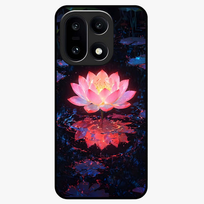 Luminous Lotus Glow Glass Case for 1+15 radiant front view featuring glowing lotus artwork