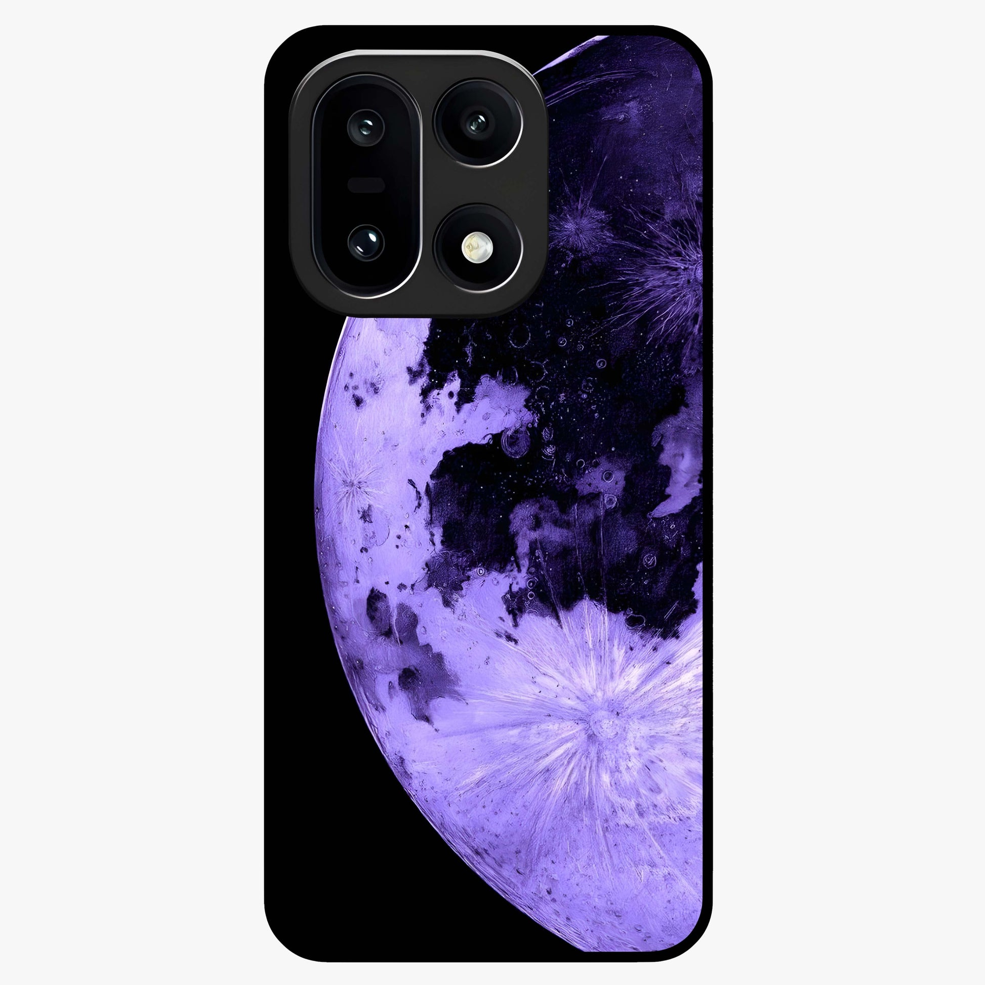 Lunar Glow in Violet Glass Case for 1+15 dreamy front view featuring glowing moon artwork in violet tones