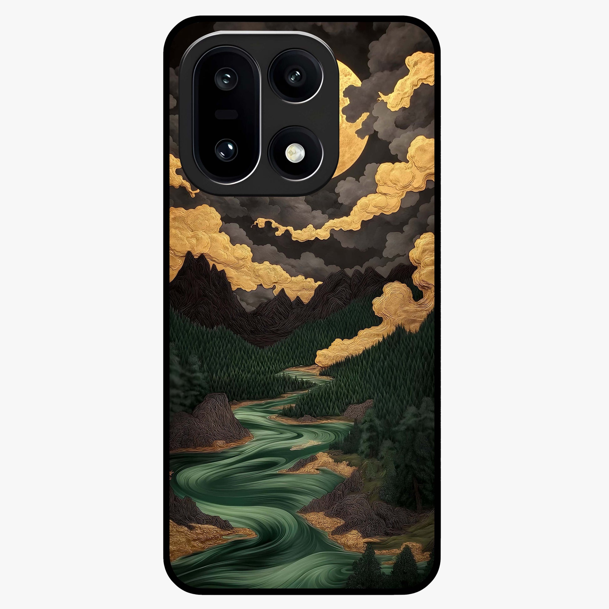 Lunar Silk Garden Glass Case for 1+15 elegant front view featuring floral artwork with soft lunar tones