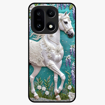 Majestic Floral Stallion Glass Case for 1+15 powerful front view featuring horse artwork blended with floral detailing