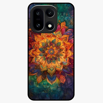 Mandala Vibrants Glass Case for 1+15 artistic front view featuring colorful mandala pattern artwork