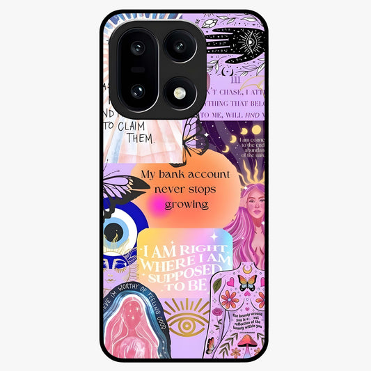 Manifestation Collage Glass Case for 1+15 creative front view featuring aesthetic vision board collage artwork