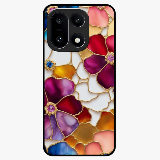 Marble Flower Pattern Glass Case for 1+15 stylish front view featuring floral artwork blended with marble texture