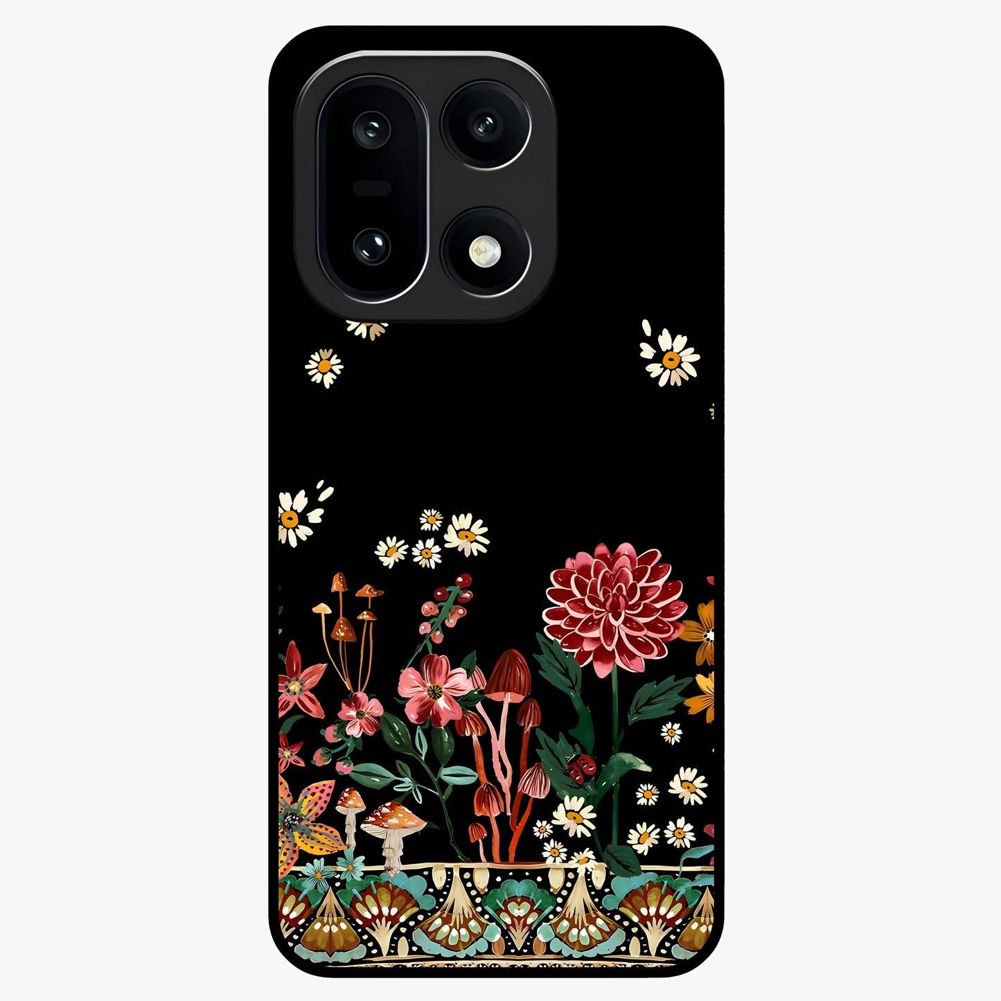 Midnight Bloom Pattern Glass Case for 1+15 elegant front view featuring floral artwork on deep night background