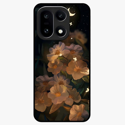 Midnight Bloom Trail Glass Case for 1+15 artistic front view featuring flowing floral trail artwork in dark tones