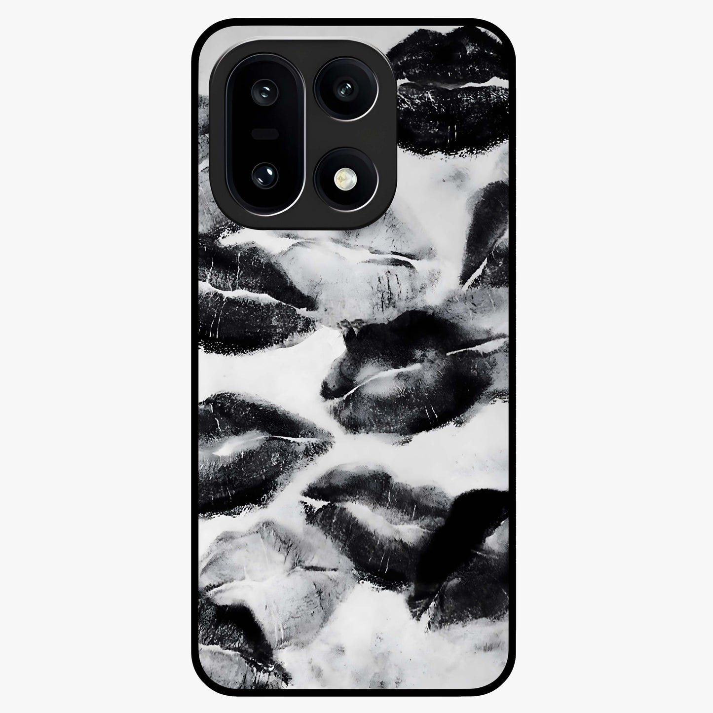 Midnight Kiss Marks Glass Case for 1+15 bold front view featuring romantic kiss mark artwork on dark background