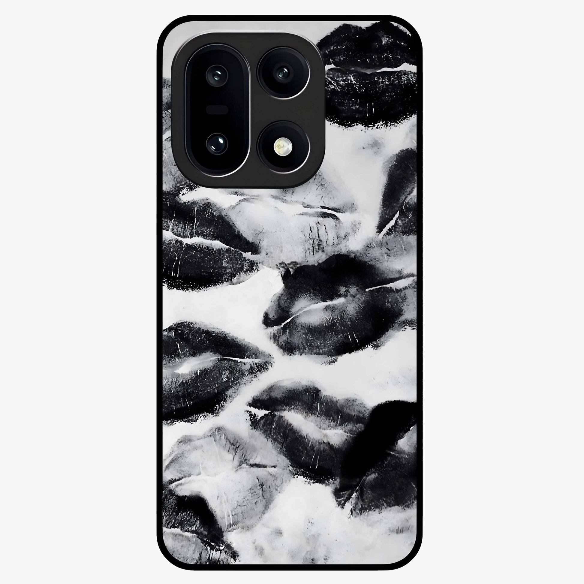 Midnight Kiss Marks Glass Case for 1+15 bold front view featuring romantic kiss mark artwork on dark background