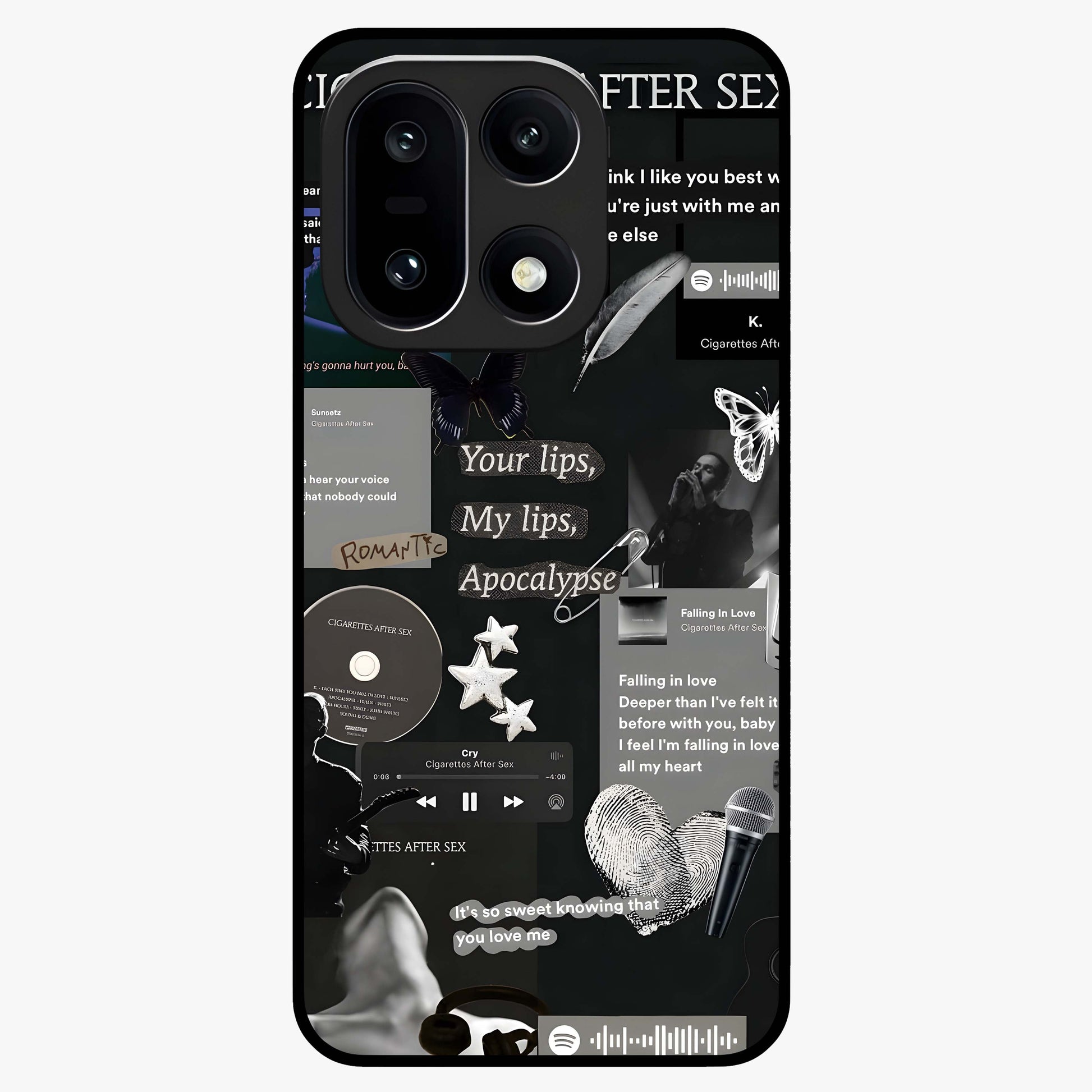 Midnight Love Echo Glass Case for 1+15 romantic front view featuring subtle love inspired artwork in dark tones